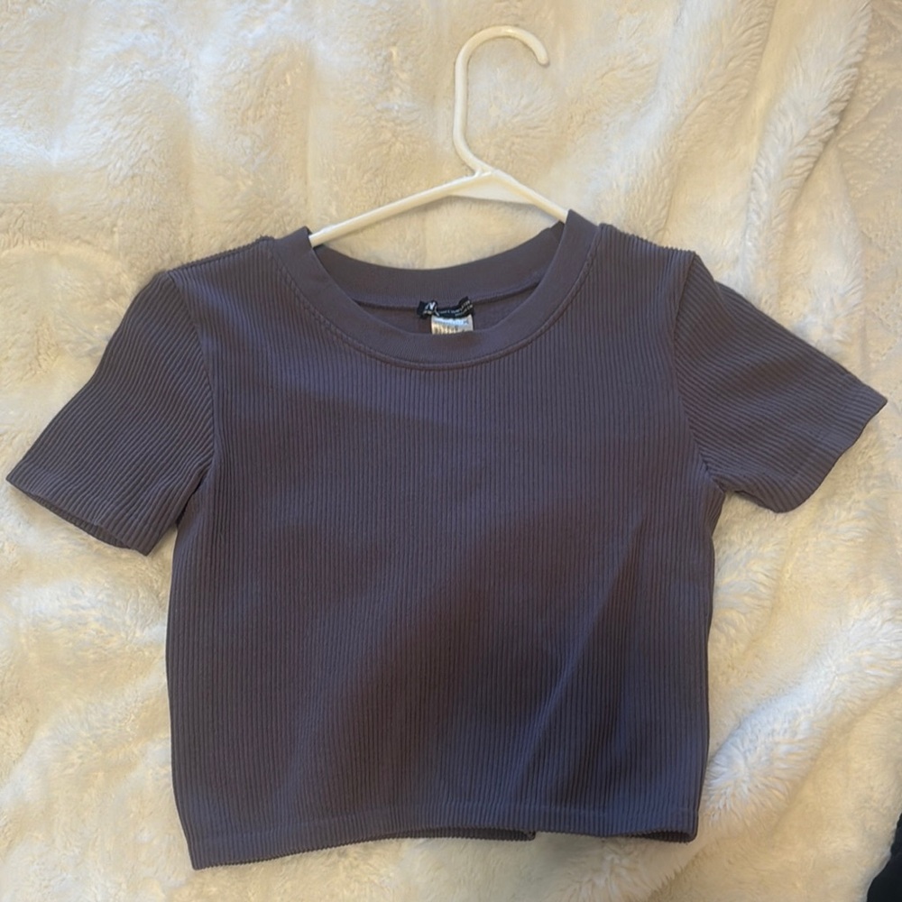 Kids Ribbed Short Sleeve Top - Purple